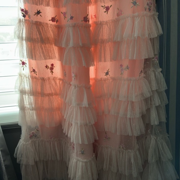 Mac Duggal Lace Tiered Ruffle Maxi Gown – Pink Embellished NWT Size 12 - Picture 9 of 12